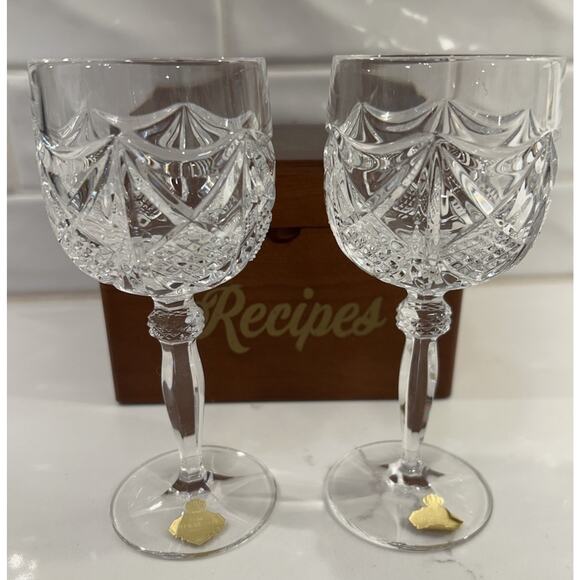 Vtg Lot of 2 BLEIKRISTALL ECHT GERMAN 24% CUT CRYSTAL 7” Stem WINE GLASSES MCM - Picture 1 of 12